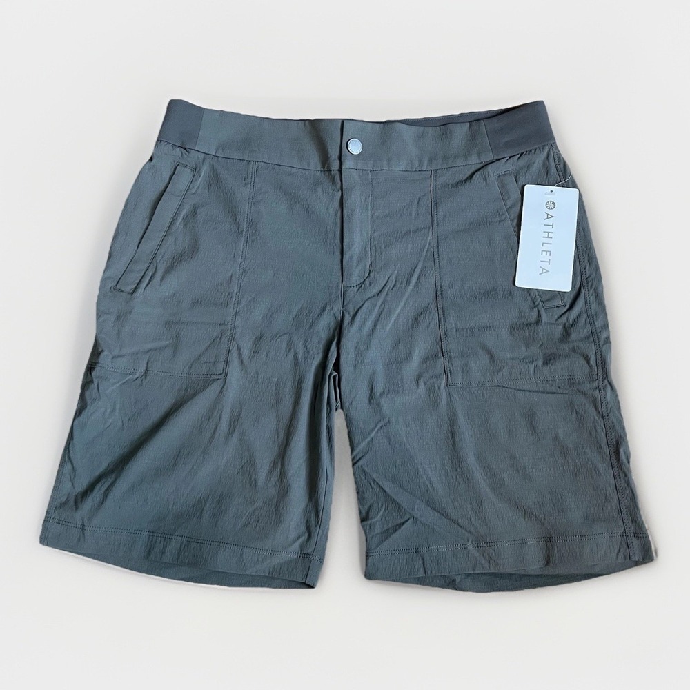 NWT ATHLETA Size 12 Olive Green Trekkie Bermuda 2.0 Shorts Nylon Zip Pockets NEW